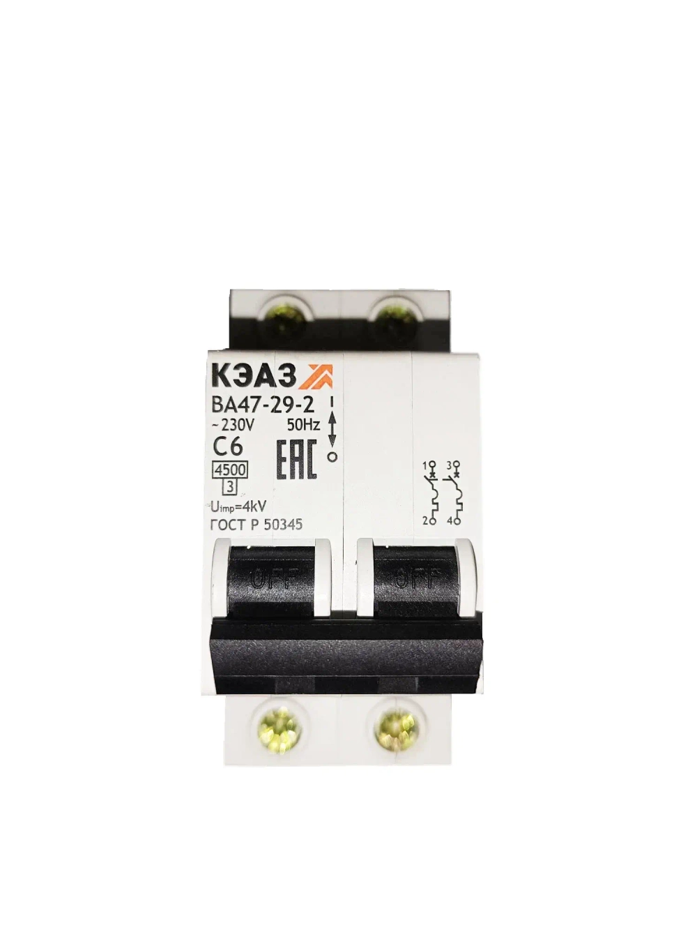Автоматический выключатель КЭАЗ ВА 47-29-2, С 6А, 230V, 2P