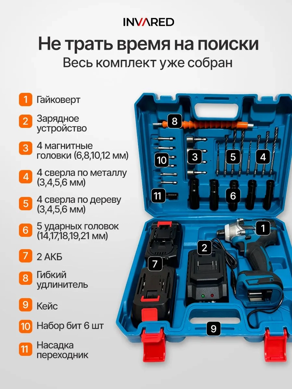 Гайковерт аккумуляторный ударный бесщеточный мощный