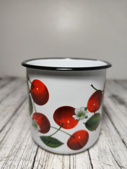 Кружка 1 л эмаль с рисунком Черешня  0107/4