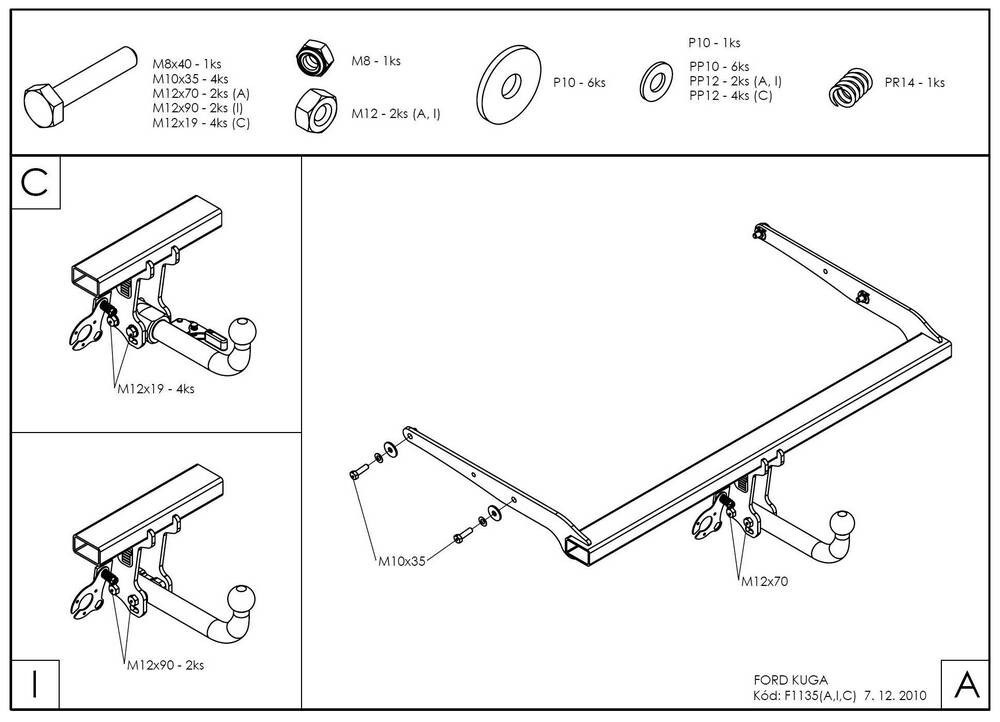 Фаркоп оцинкованный Galia F113C для Ford Kuga 2008-2013, 2013-(паспорт и сертификат в комплекте)(без электрики)