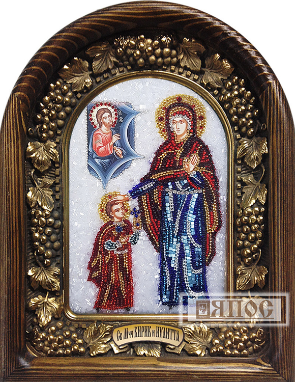 Святые мученики Кирик и Иулита, дивеевская икона из бисера, камни, размер 11х14 см