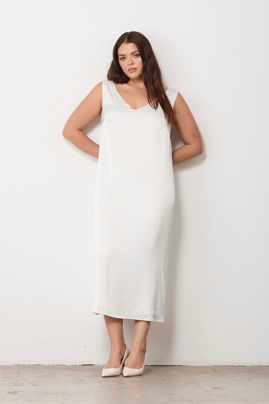 Платье-комбинация двухслойное, на широких бретелях, молочный