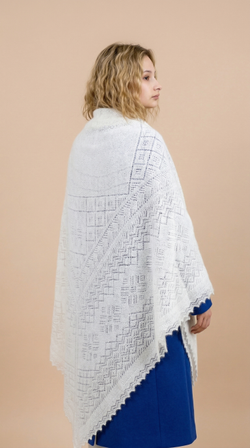 Оренбургский пуховый платок П2-150-01 белый отбеленный