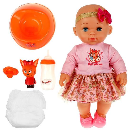Пупс озвуч Три Кота 30см, пьет, пис, 40 фраз и песен, пласт игрушка, 4 акс КАРАПУЗ