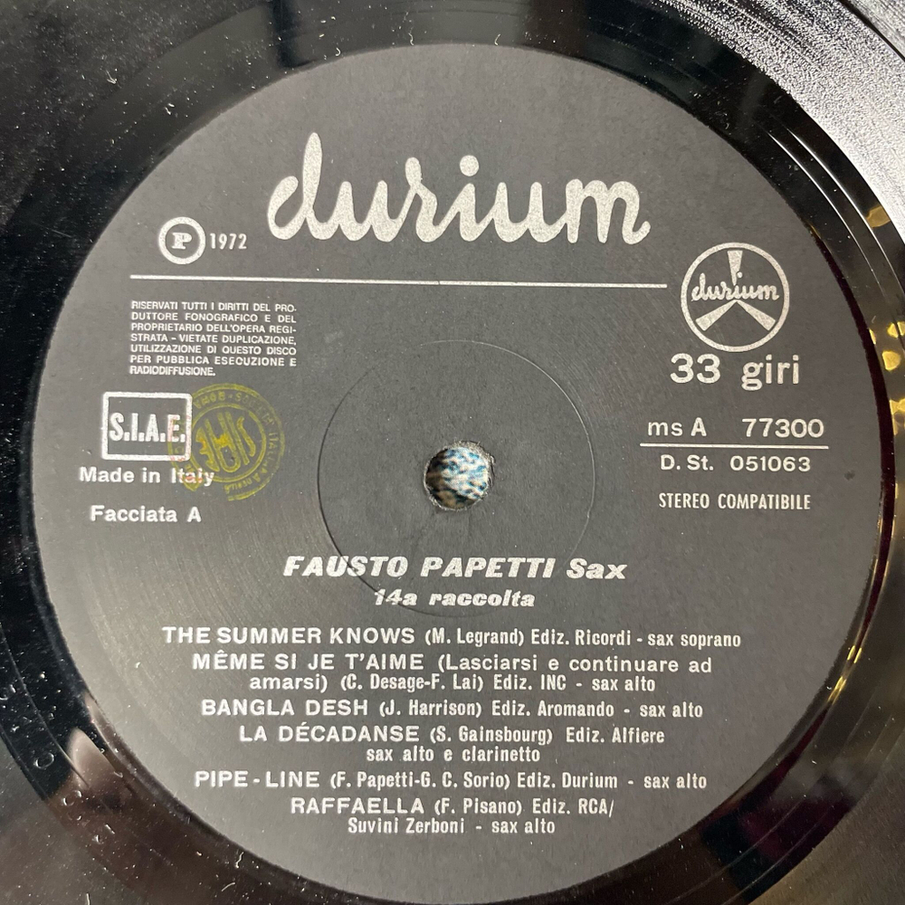 Винтажная виниловая пластинка LP Fausto Papetti 14a Raccolta (Италия 1972) The Summer Knows