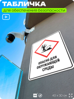 Табличка для обеспечения безопасности "Опасно для окружающей среды", для производства, предприятия, организаций, 40х30 см, Silver Plane x Айдентика Технолоджи