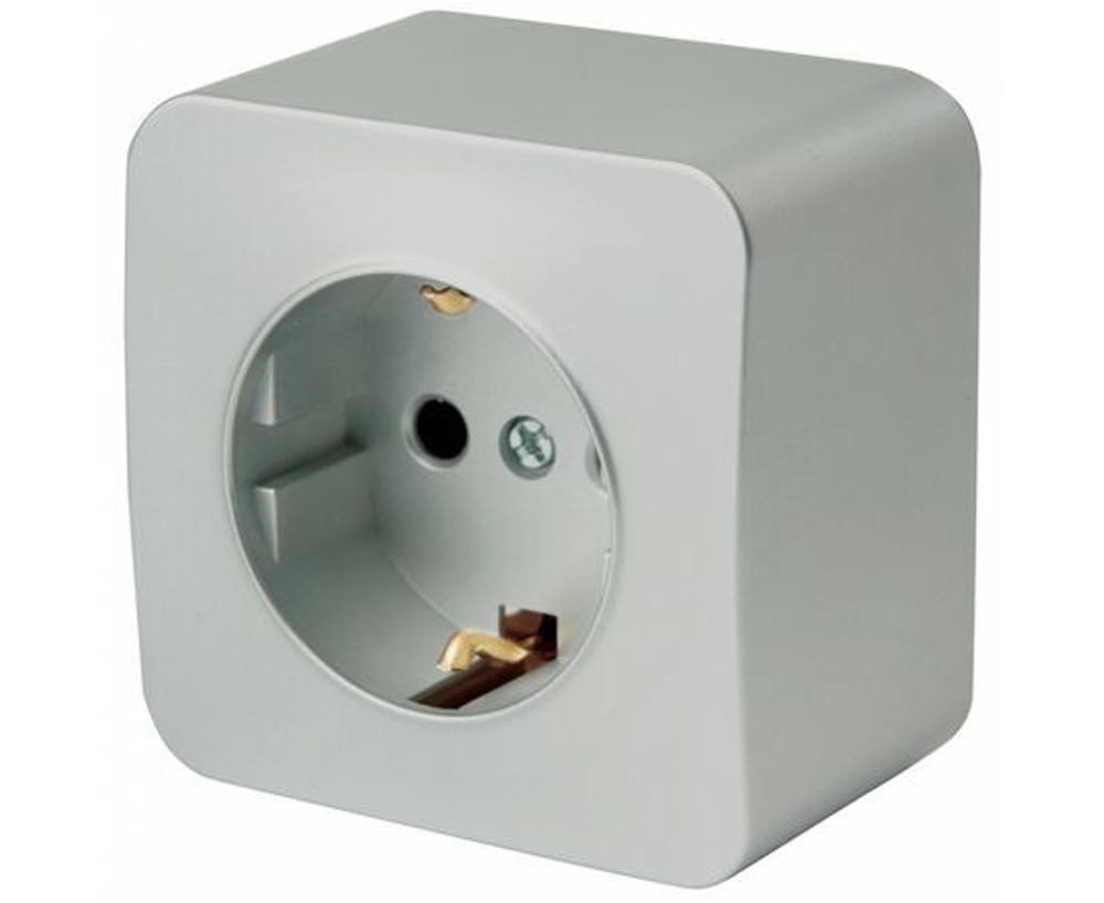 Розетка 1-местная с заземлением открытой установки, 250В, 16А, IP20, серия София, серебро, MST16-11-03, STEKKER 49326
