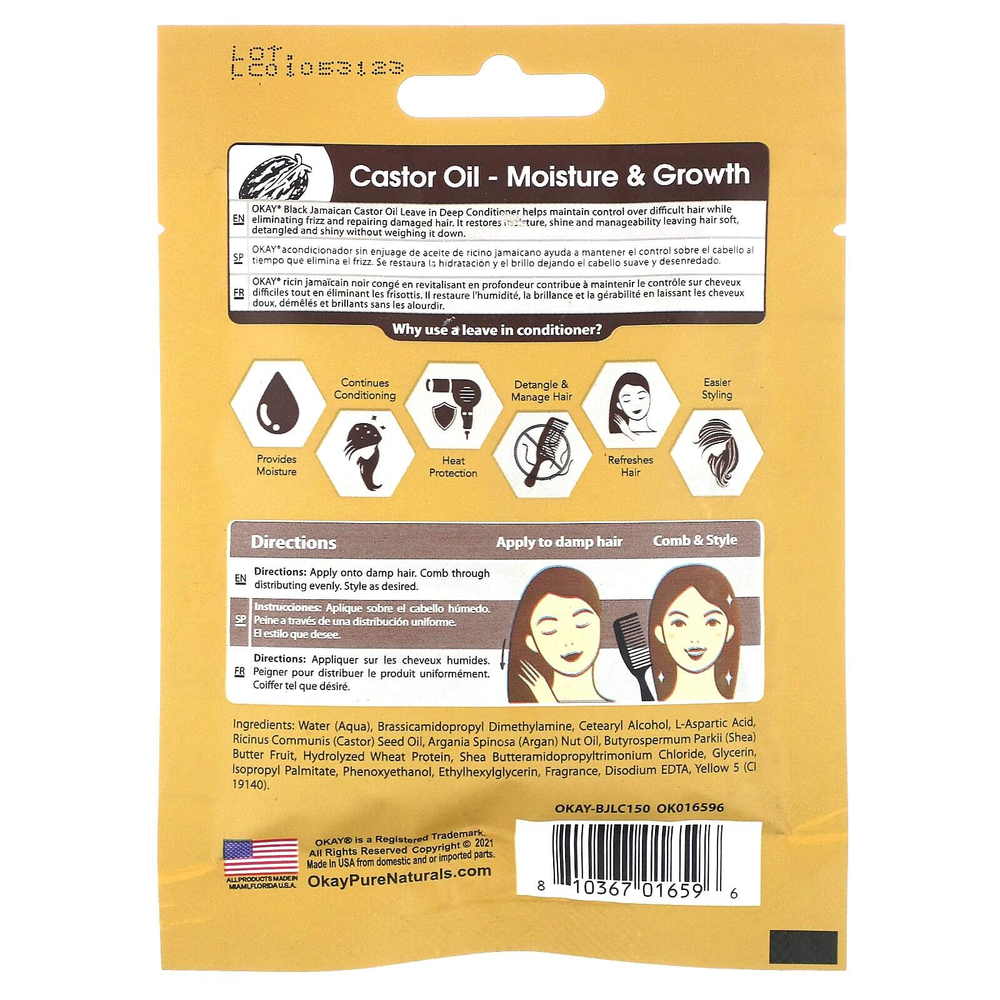 Okay Pure Naturals, Черное ямайское касторовое масло, оставьте в кондиционере для глубокого нанесения, 37 мл (1,25 жидк. унц.)