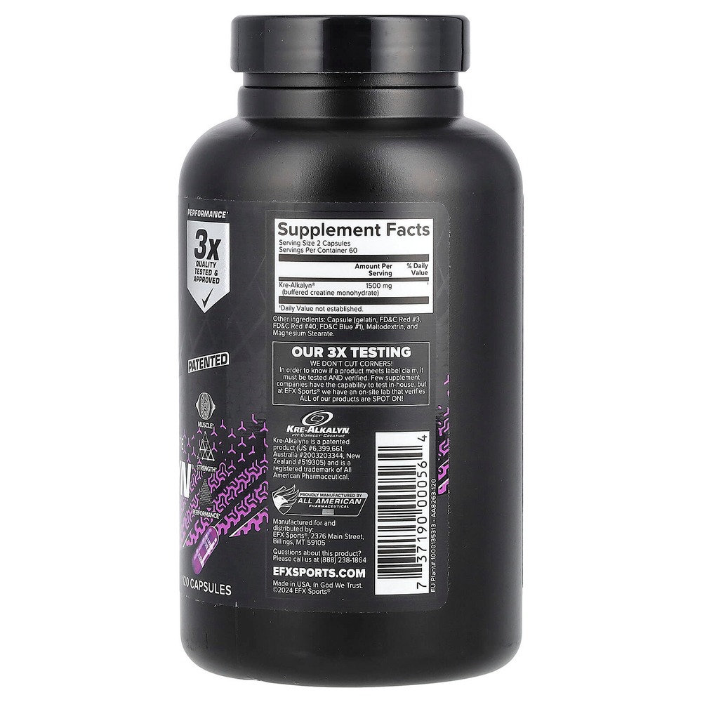 EFX Sports, Kre-Alkalyn® EFX, 120 капсул (750 мг на капсулу)