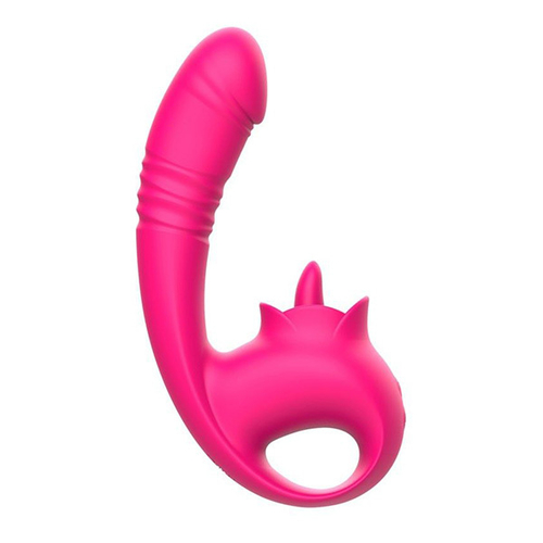 Розовый изогнутый вибромассажер 19,7см с фрикциями I-Moon Lick MY-253