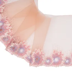 Вышивка на сетке персик/цветы (левая) 18 см