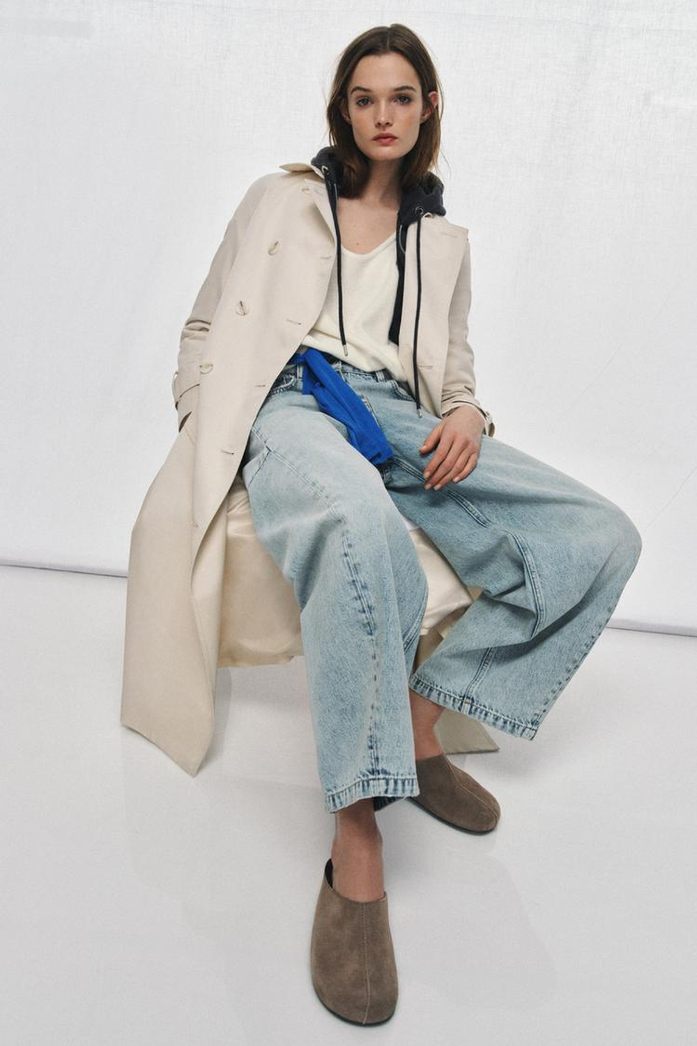 ZARA ТУФЛИ-МЮЛИ ИЗ СПИЛКА, СЕРО-КОРИЧНЕВЫЙ