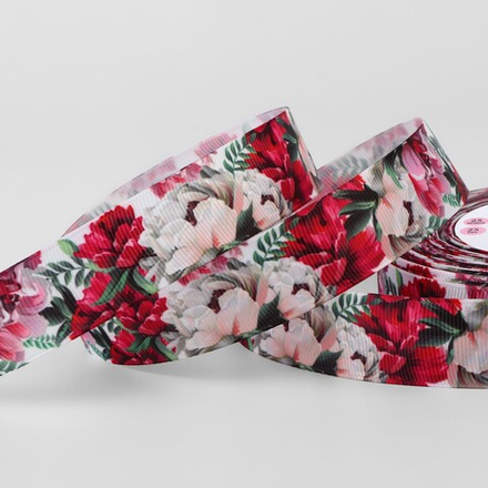 Лента репсовая 25мм, пионы АУ 9898123