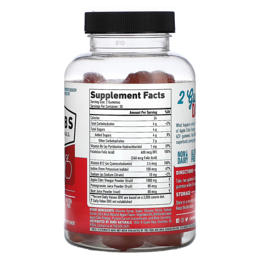 BUBS Naturals, Жевательные мармеладки с яблочным уксусом, 60 шт.