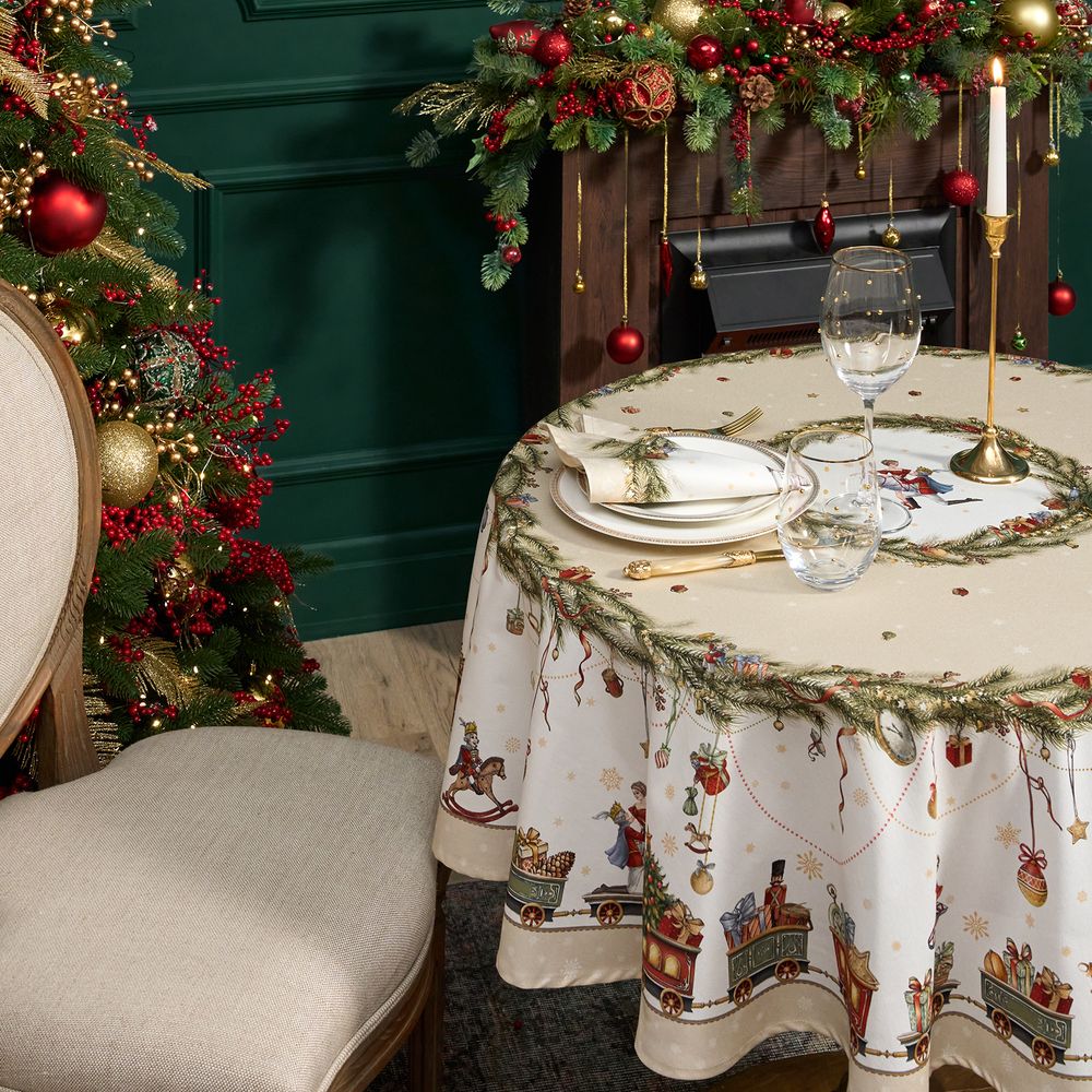 СКАТЕРТЬ КРУГЛАЯ "ЩЕЛКУНЧИК" ,150СМ , БЕЖЕВЫЙ ,100% ХЛОПОК , ТВИЛ