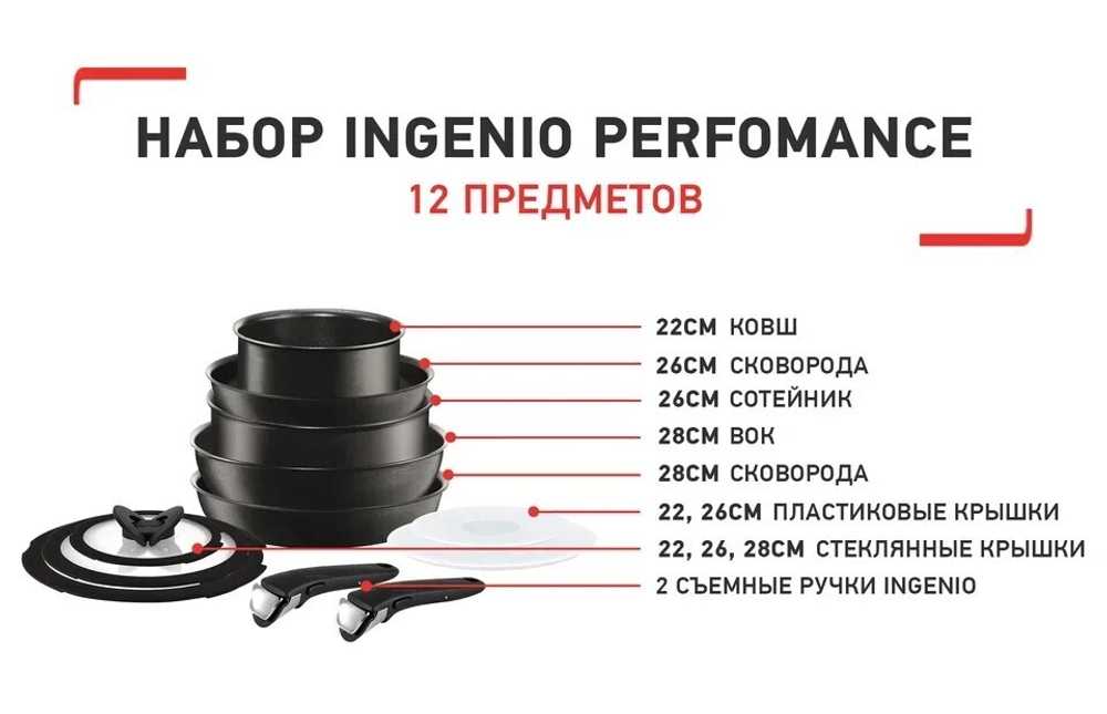 Набор посуды Tefal Ingenio Perfomance 12 предметов 22/26/26/28/28см L6548672