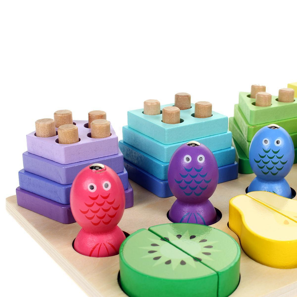 Развивающая игрушка 3 в 1 деревянная (2 вида сортер, рыбалка), коробка C-41638