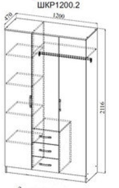 Шкаф АНКОР 3х створчатый 3 ящика 1200х2116х520 (ясень анкор светлый) (Ронда ШКР 1200.2 без зеркала)