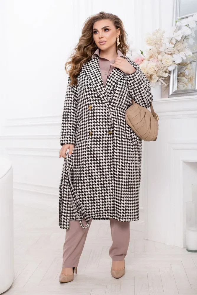 Пальто 2352-коричневый-белый Minova