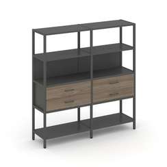 Shelf System Двухсекционный стеллаж четырехярусный с ящиками SN.STM-422 Антрацит/Вяз Благородный/Мет