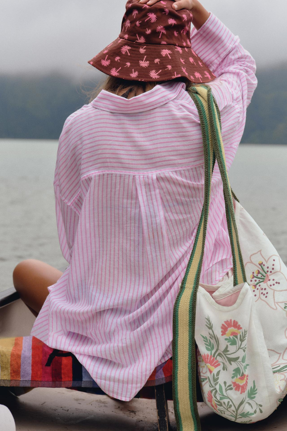 ZARA РУБАШКА ОВЕРСАЙЗ, БЕЛЫЙ/РОЗОВЫЙ