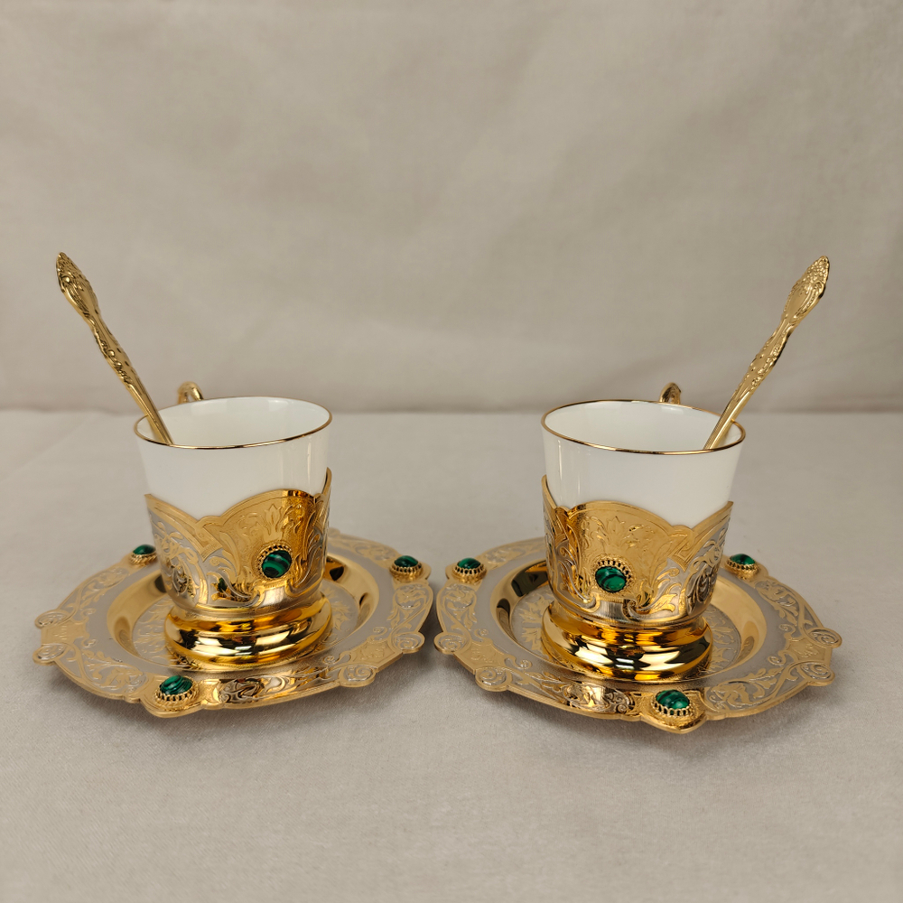 Кофейный набор на 2 персоны "Малахит" (Златоустовская гравюра)