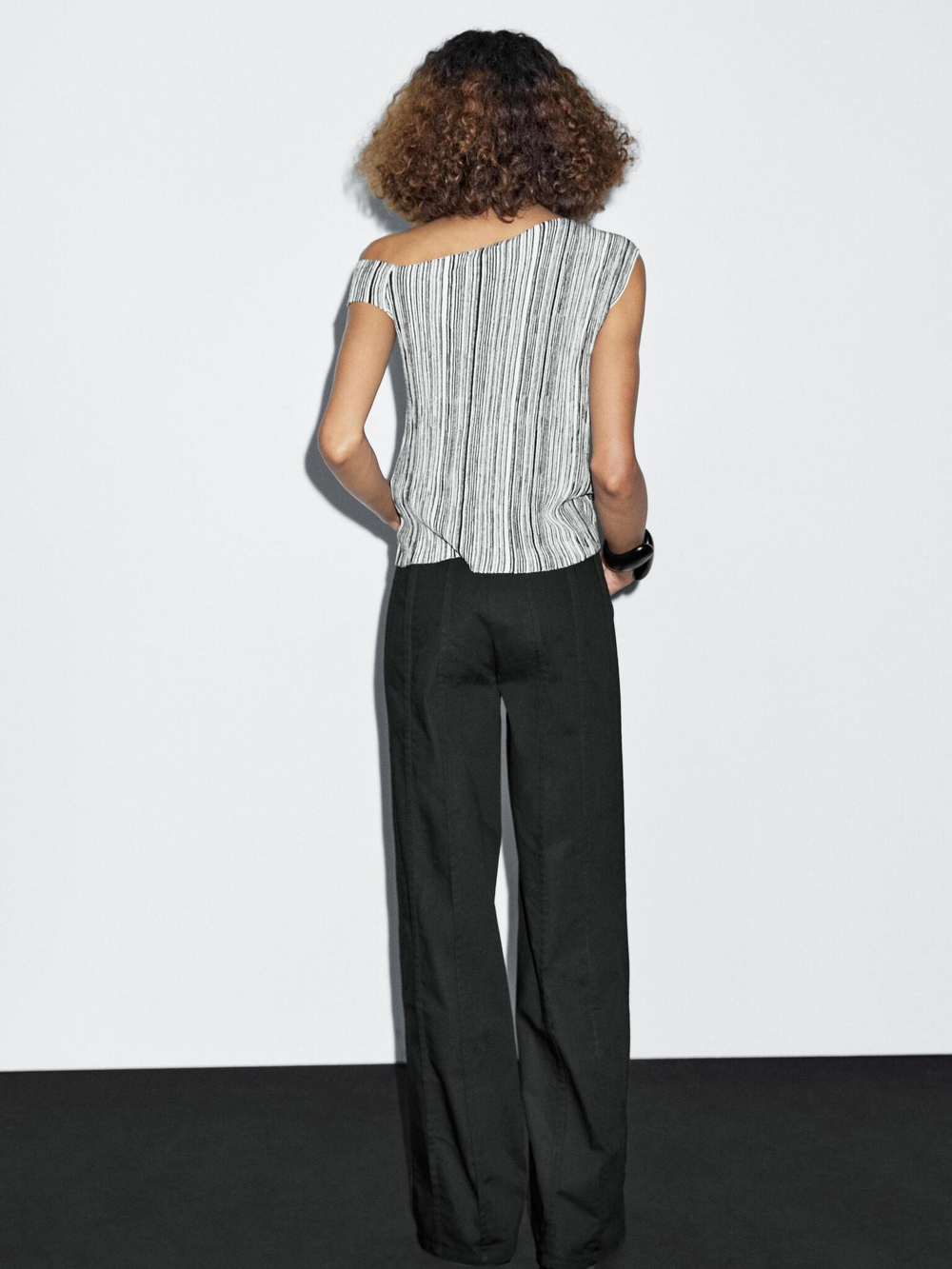 Massimo Dutti Брюки с широкими штанинами и декоративными швами, черный