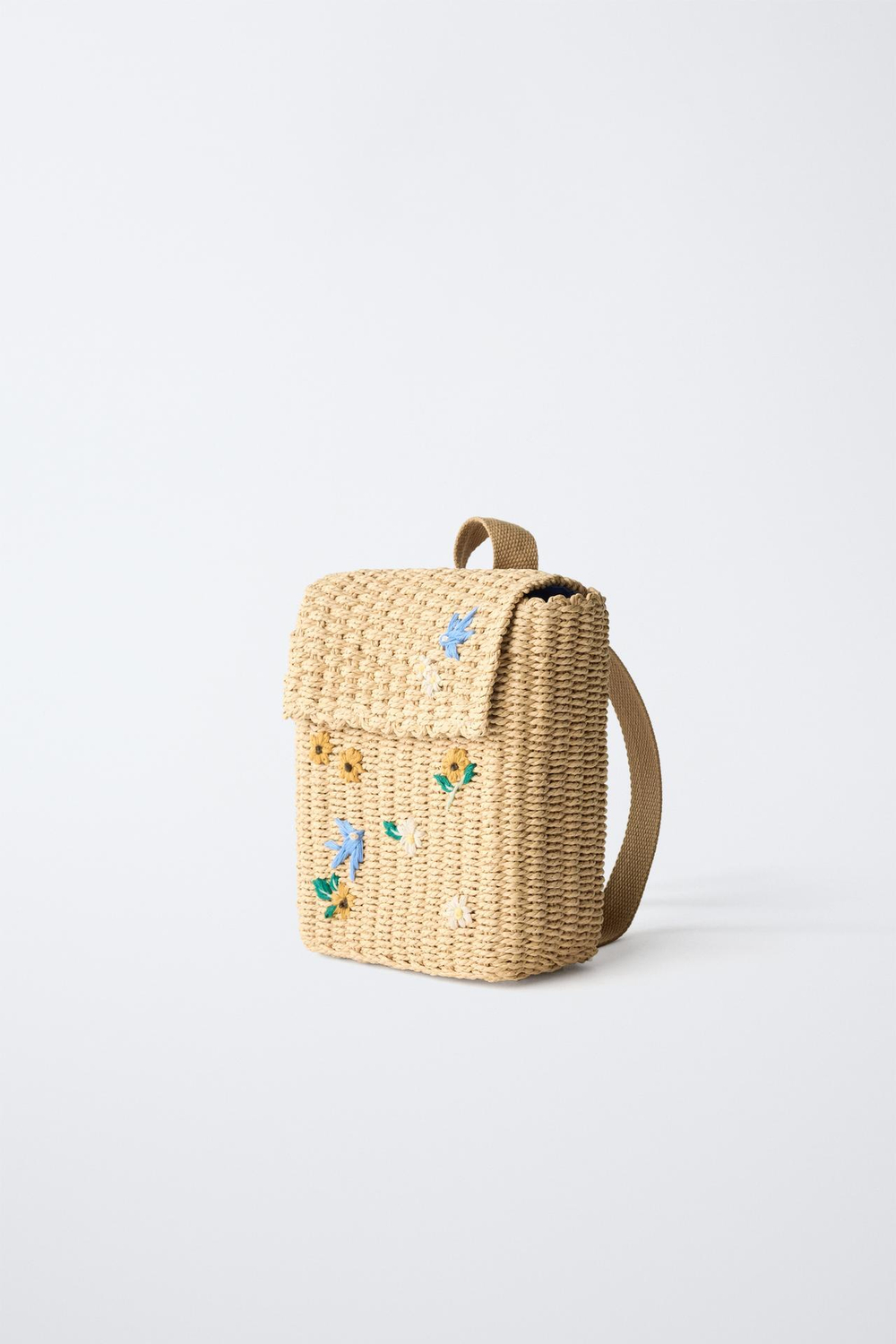 ZARA РЮКЗАК ИЗ РАФИИ С ЦВЕТАМИ, БЕЖЕВО-КОРИЧНЕВЫЙ