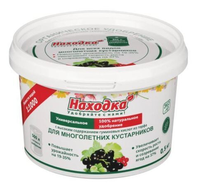 Концентрат на 500 л. ЭКО удобрение для многолетних кустарников из торфа на основе гуминовых кислот, в пасте, т.м. «Находка», Пластиковое ведро - 0,5 к