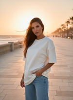 Футболка женская молочная оверсайз хлопок