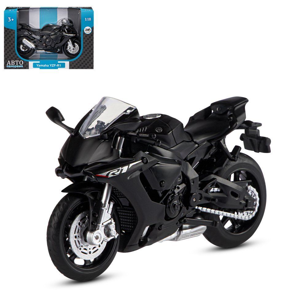 Мотоцикл металл. 1:18 YAMAHA YZF-R1, черный, свободный ход колес