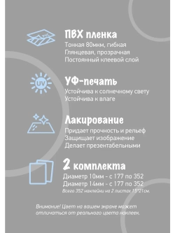 Наклейки прозрачные с номерами от 177 до 352, белые цифры