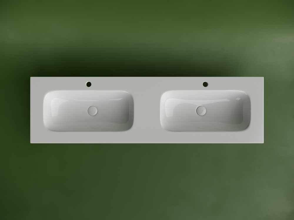 Раковина накладная мебельная CERAMICANOVA Grace прямоугольная 1610x457x137 с двумя чашами и отверстиями под смеситель цвет белый CN7023