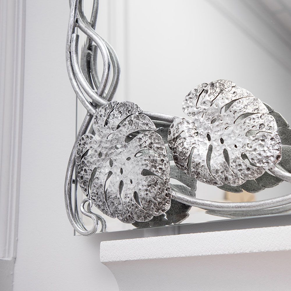 Зеркало настенное Monstera Deliciosa (Монстера) прямоугольное 80х60 Античное серебро