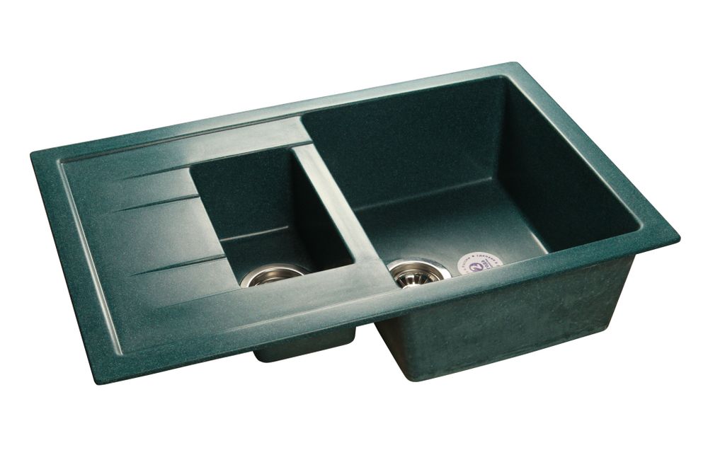GRANFEST Мойка мрамор QUADRO GF-Q--775KL 1.5-чаш+крыло 775*500мм   зеленый арт.GF-