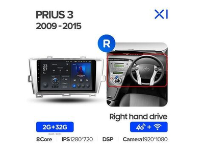 Магнитола Teyes X1 2-32 Wi-Fi + 4G Toyota Prius 3 XW30 2009 — 2015 (правый руль) 9.0"