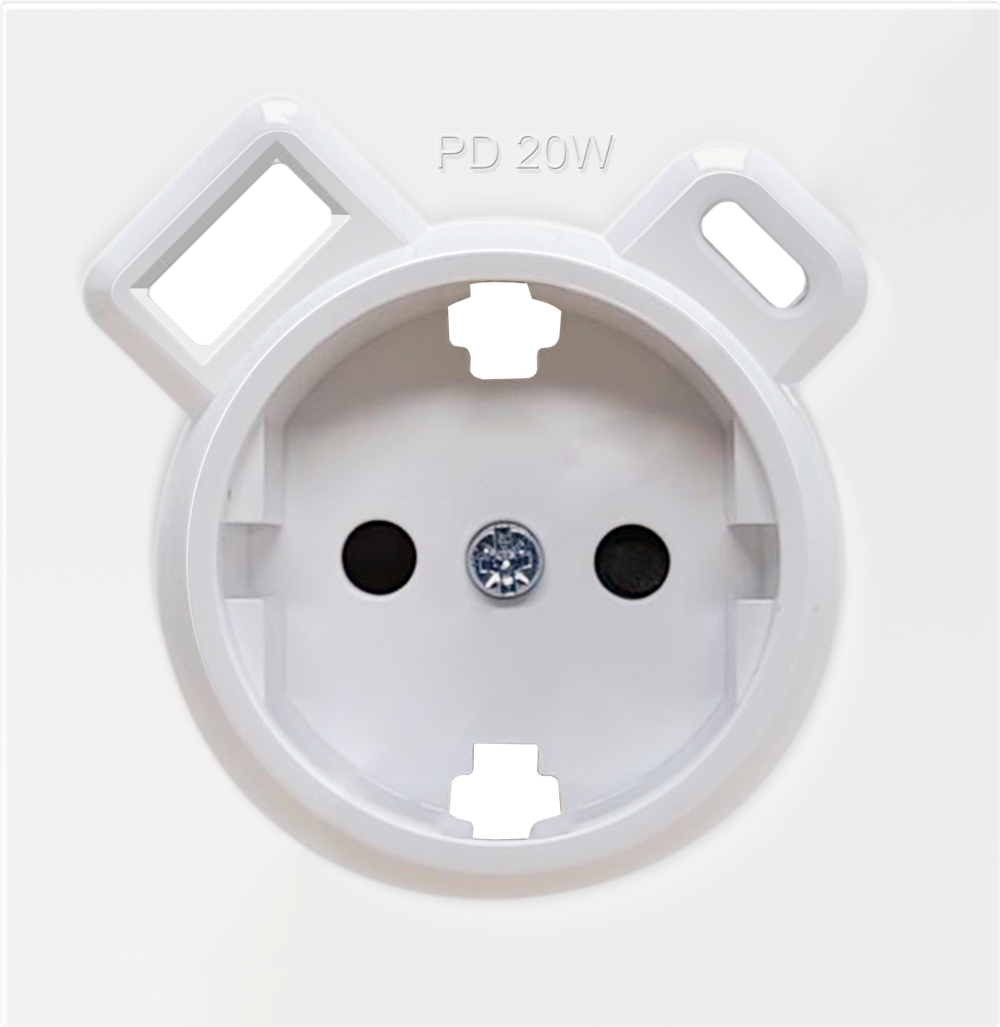 Накладка для розетки Schuko с зарядным устройством USB A+C, с защитными шторками, белый, серия R98