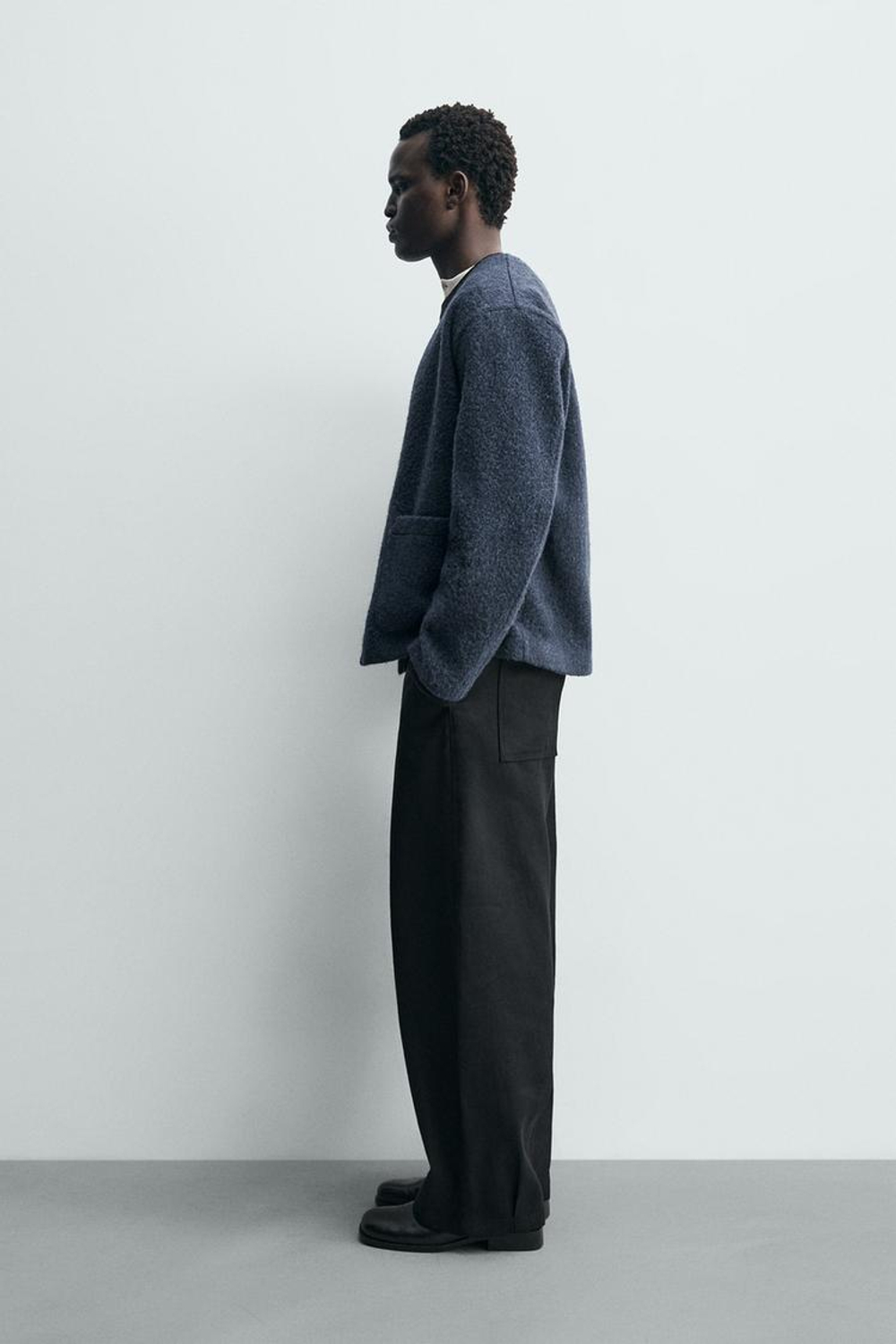 ZARA КАРДИГАН ИЗ РЕЛЬЕФНОЙ ТКАНИ С ШЕРСТЬЮ, ВЫЦВЕТШИЙ СИНИЙ