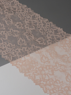 Эластичное кружево серебристый пион с розовинкой ширина 21,5 см