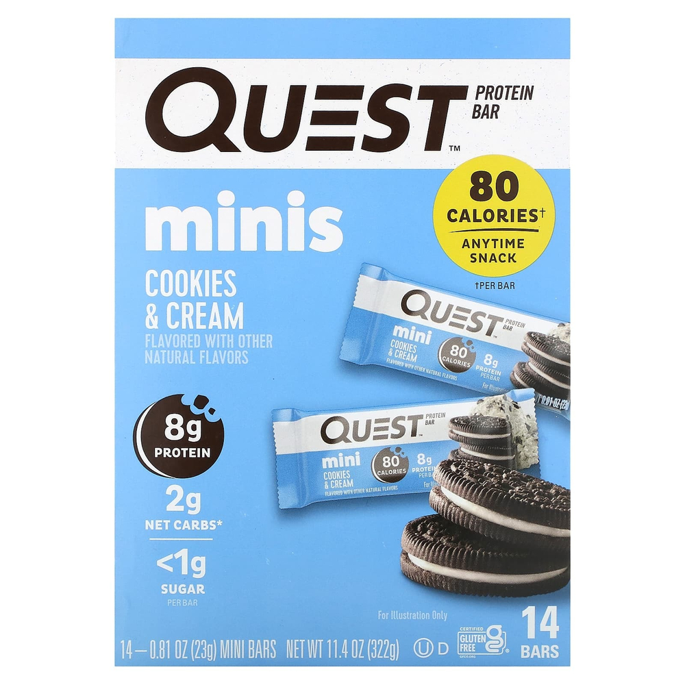 Quest Nutrition, протеиновый мини-батончик, со вкусом печенья и сливок, 14 батончиков, по 23 г (0,81 унции) каждый