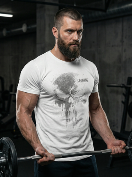 Футболка спортивная хлопковая мужская белая LEGENDA Череп Каратель