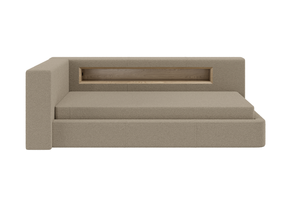 Диван-кровать Cube c нишей L (бежевый, букле)