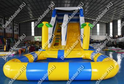 Надувная водная горка с бассейном «Пляжный оазис» с закруглённым бортом, 13*4,5*6 м