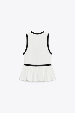 ZARA ТОП В РУБЧИК С ПУГОВИЦАМИ, БЕЛЫЙ/ЧЕРНЫЙ