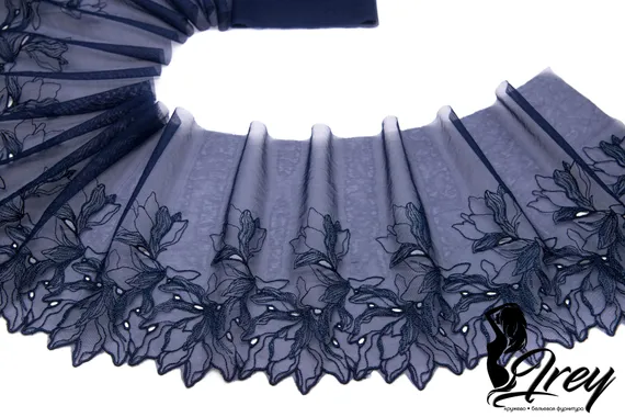 05-101 ОПТ Вышивка на неэл. сетке 25 см, темно-синий (левая)