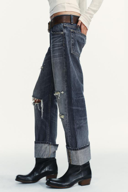 ZARA ПРЯМЫЕ ДЖИНСЫ TRF С ДЫРАМИ СРЕДНЕЙ ПОСАДКИ, МОРСКОЙ СИНИЙ