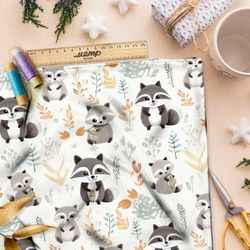 Ткань премиум сатин семья енотов