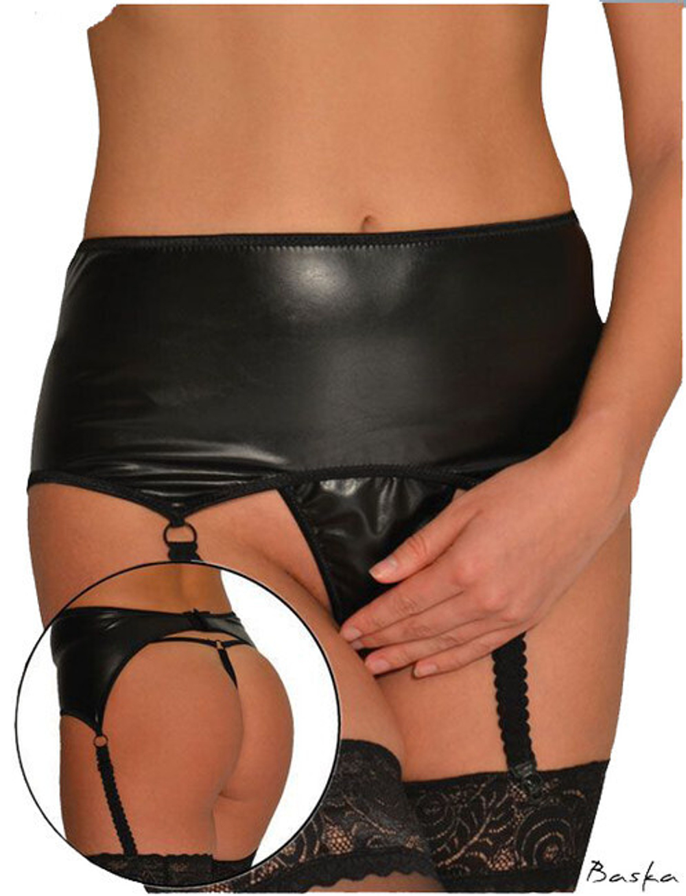 Кожаный пояс с контактными стрингами, (52-54) (Цвет: черный)