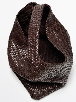 Massimo Dutti Плетеная сумка-шопер из кожи наппа, коричневый