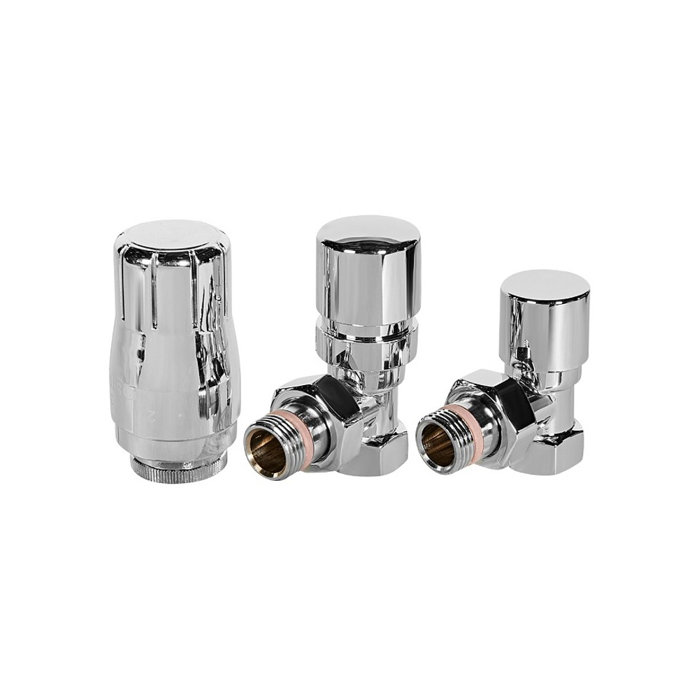 Комплект клапанов термостатических угловой STOUT Design - 1/2" (ВР/НР-американка, PN10, Tmax 120°C, EPTF уплотнение, цвет хром)